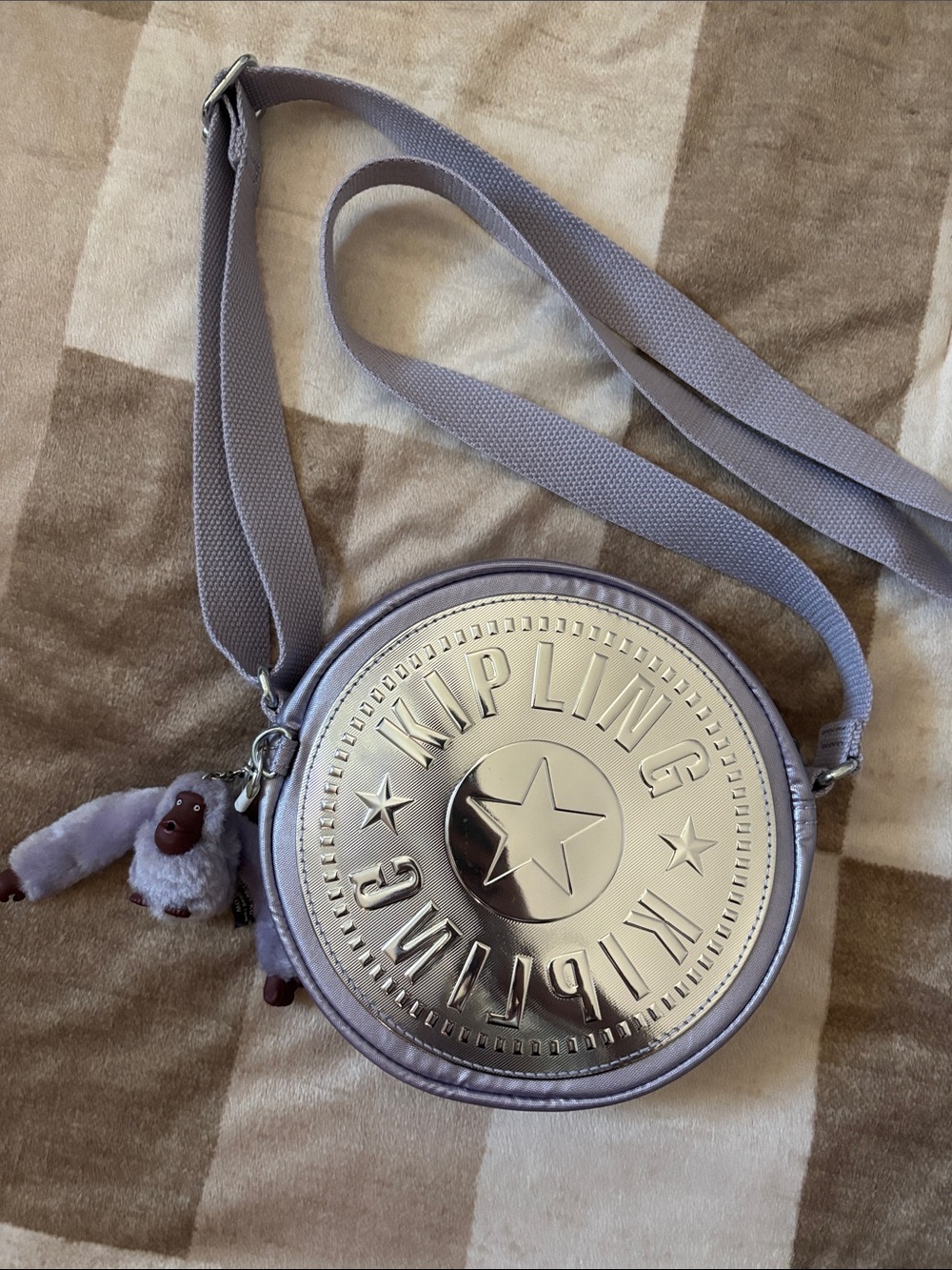Kipling Round Crossbody Bag in Lilac with Silver Emblem